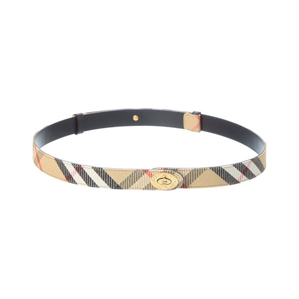 Burberry Cotswoods Check Canvas & Leather Belt, Beige